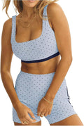 Milumia Women's Polka Dots Workout Set 2 Piece Color Block Yoga Outfit Bra Tank High Waisted Biker Shorts