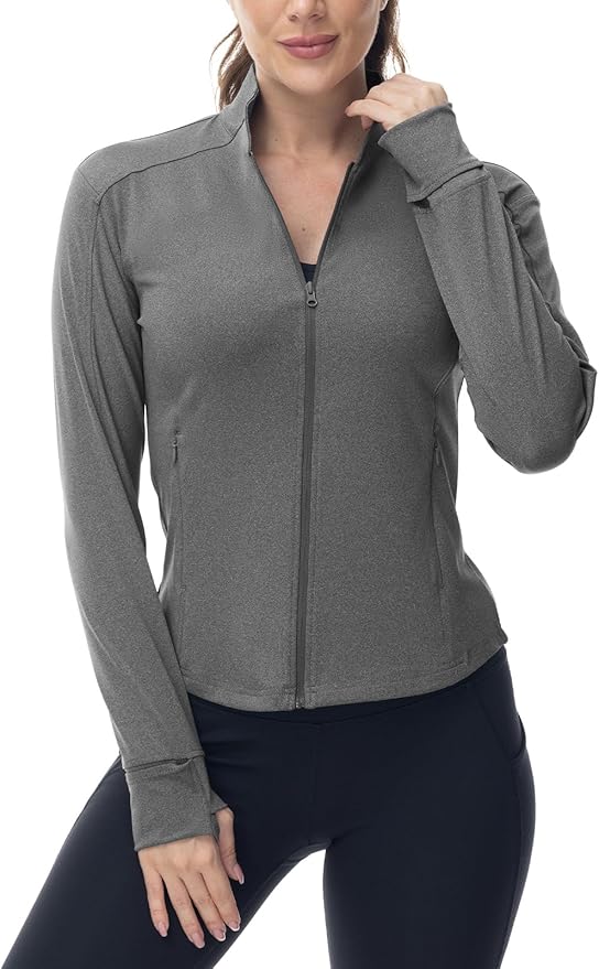 BGOWATU Women's Workout Athletic Jacket Full Zip Running Jackets Gym Yoga Track Tops with Pockets Thumb Hole