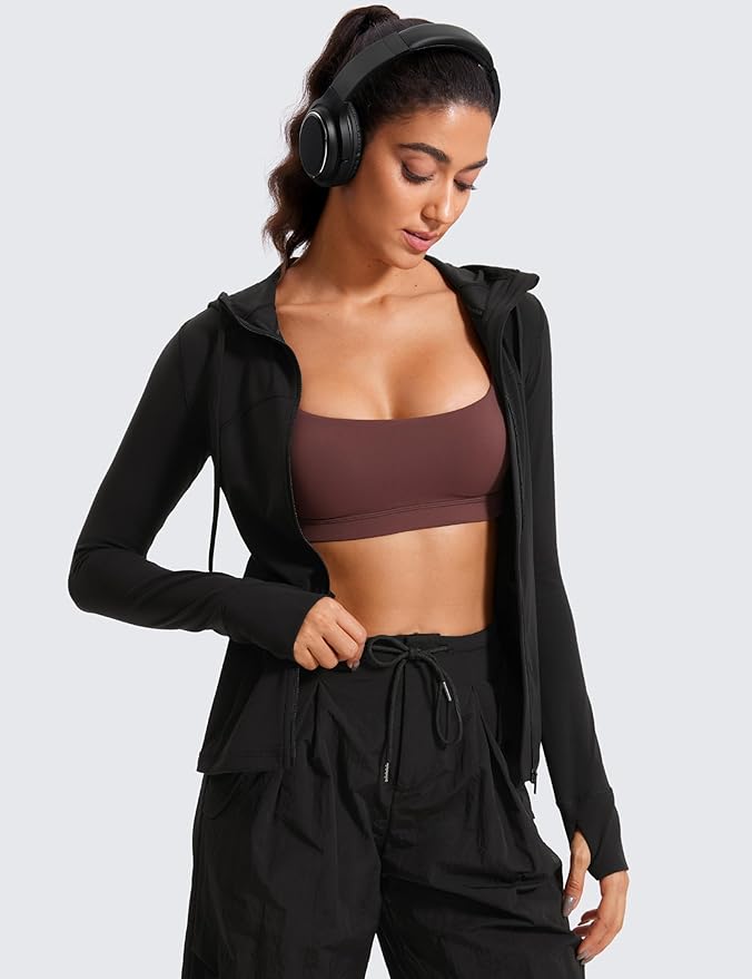 CRZ YOGA Butterluxe Hooded Athletic Jackets for Women - Full Zip Track Casual Tops with Thumb Holes Pockets