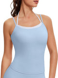 OMKAGI Halter Workout Tank Tops for Women Built in Bra Cute Layer Longline Sports Bras