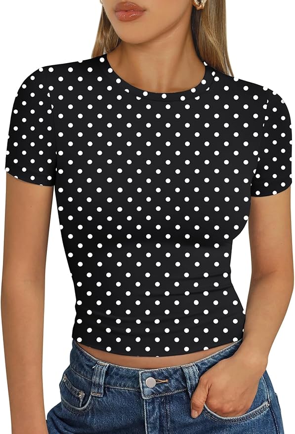 Trendy Queen Womens Short Sleeve T Shirts - Buttery Soft Summer Crop Tops Slim Fit Y2k Basic Tees for Workout