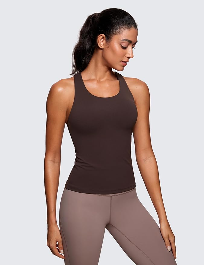 CRZ YOGA Butterluxe Workout Racerback Tank Tops for Women - Padded Athletic Spandex Yoga Shirts with Built in Bra