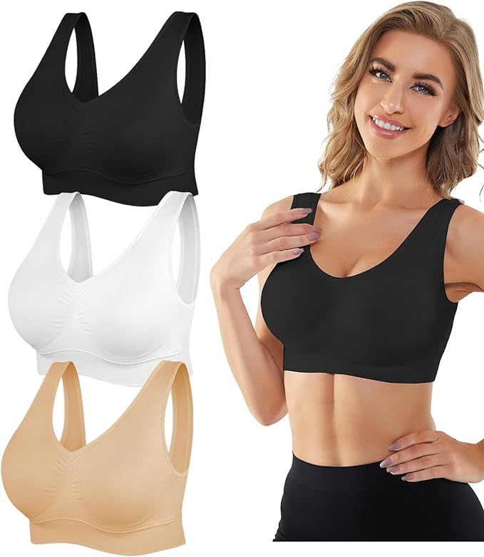 YADIFEN Womens Sports Bras, 3/4/6 Pack Wireless Comfortable Seamless Sleep Yoga Sports Bras for Women with Removable Pads