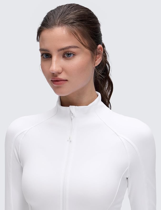 CRZ YOGA Butterluxe Hip Length Jackets for Women - Full Zip Athletic Track Tops with Thumb Holes Pockets