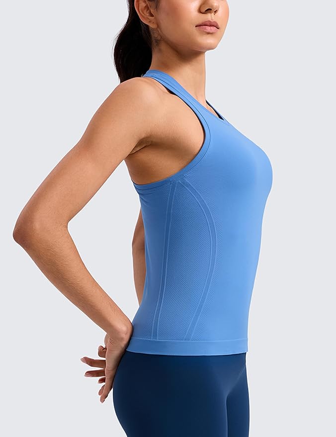 CRZ YOGA Seamless Workout Tank Tops for Women - Athletic Running Gym Sleeveless Shirts Crewneck Racerback Breathable