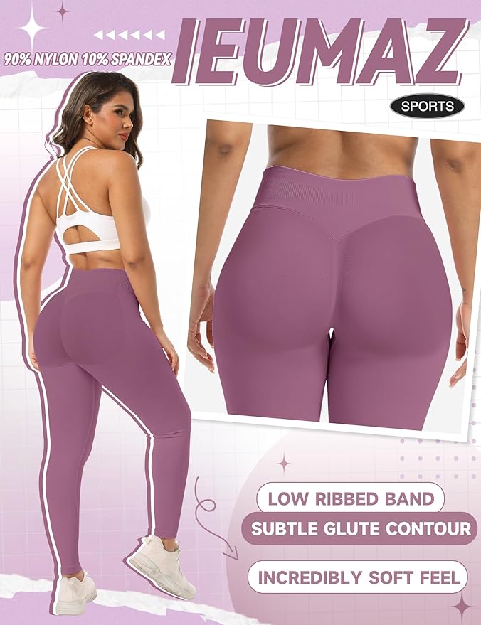 Ieumaz Scrunch Butt Lifting Leggings for Women Gym Seamless Workout Leggings Mid Low Waist Tummy Control Yoga Pants