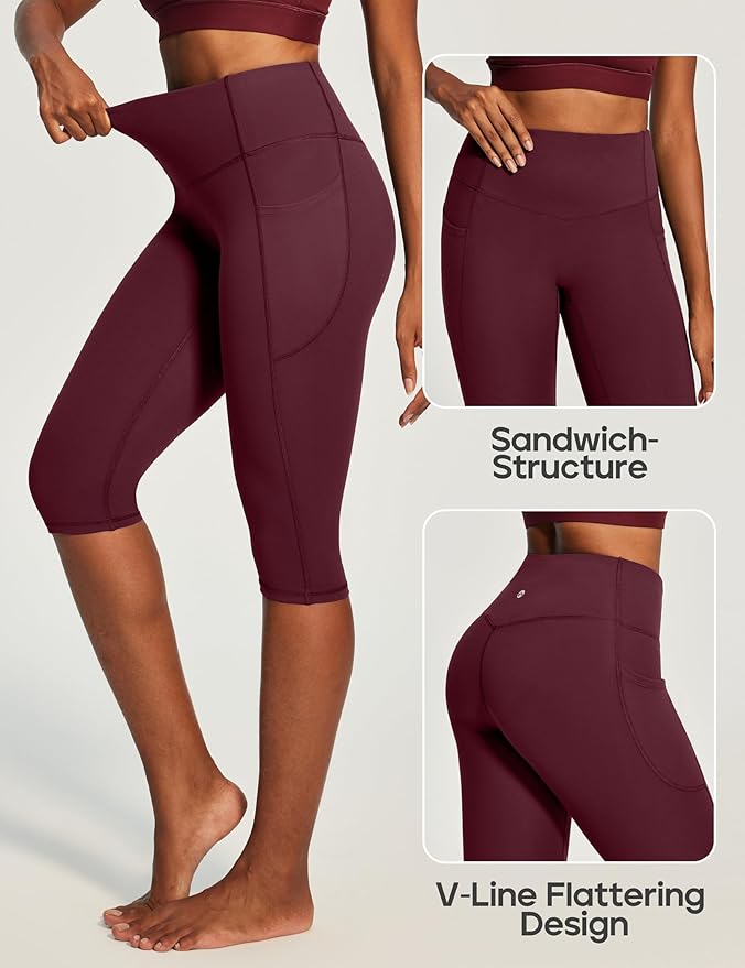 Heathyoga Capri Leggings with Pockets for Women Tummy Control Knee Length Leggings Yoga Pants Women Capri Pants Workout