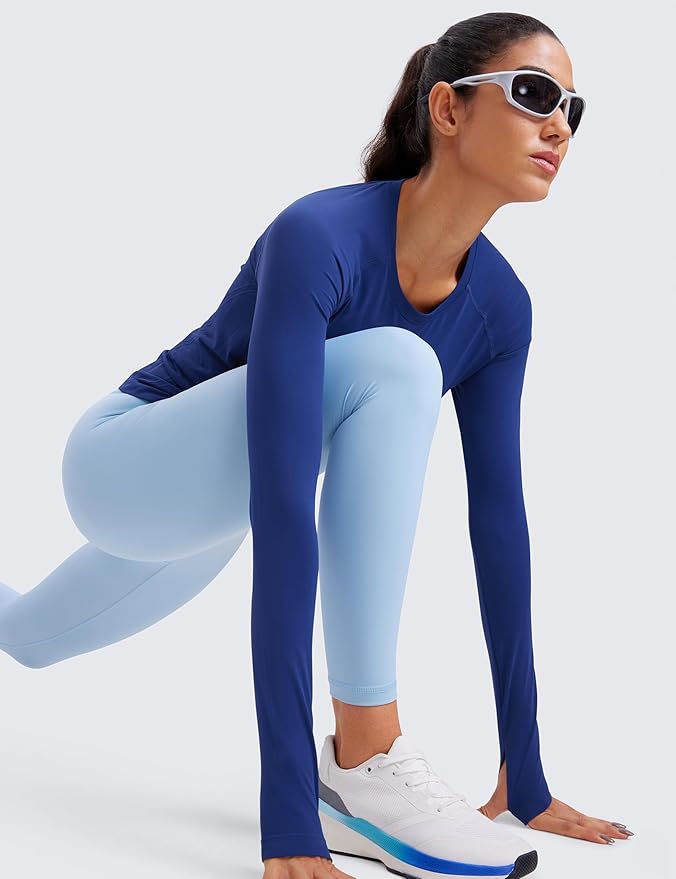CRZ YOGA Seamless Long Sleeve Shirts for Women Waist Length - Workout Athletic Running Gym Yoga Tops Crewneck Breathable