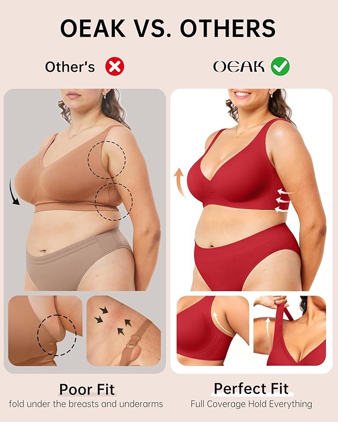 OEAK Womens Deep V Bras Wireless Comfortable Bra Supportive No Underwire Bras Tshirt Push Up Bralettes Plunge Seamless Bra