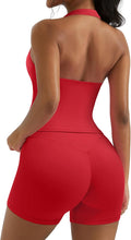 OMKAGI 2 Piece Workout Sets for Women Halter Sports Bra Tank Gym Biker Shorts Outfits