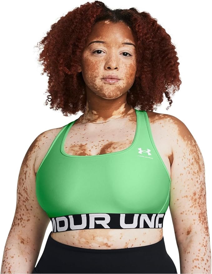 Under Armour Womens HeatGear Authentics Mid Impact Branded Sports Bra