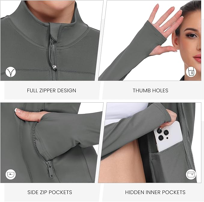 Women's Workout Jackets Full Zip Running Yoga Jackets Lightweight Athletic Clothes with Thumb Holes
