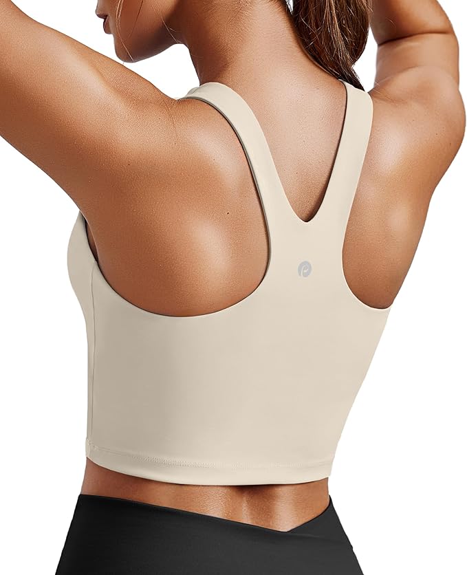 PINSPARK Women Sports Bra High Neck Racerback Workout Crop Tank Top Longline Padded Yoga Tops with Built in Pads