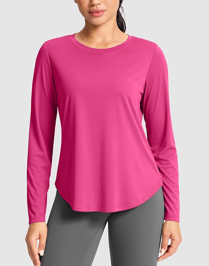 SANTINY Lightweight Long Sleeve Workout Tops for Women Breathable Gym Yoga Athletic Running Hiking Top UPF 50+ Sun Shirts