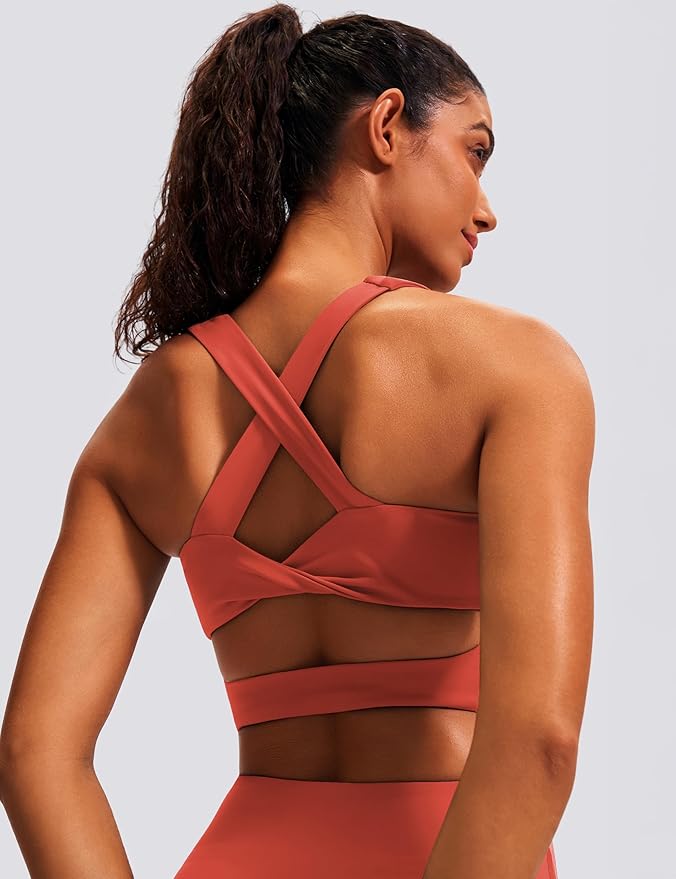 Sports Bras for Women Criss-Cross Back Padded Workout Tank Tops Medium Support Crop Tops for Women