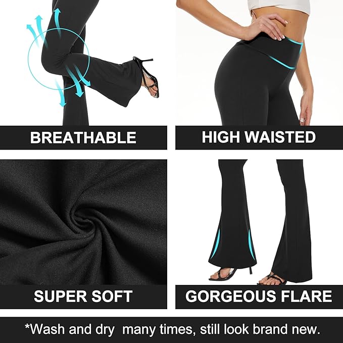 TNNZEET Black Flare Leggings for Women, Crossover Yoga Pants with Pockets Bootcut Flared Leggings