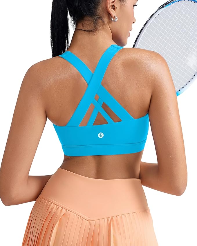 RUNNING GIRL Sports Bras for Women,Padded Strappy Sports Bras Criss-Cross Back Medium Support Sports Bras with Removable Cups