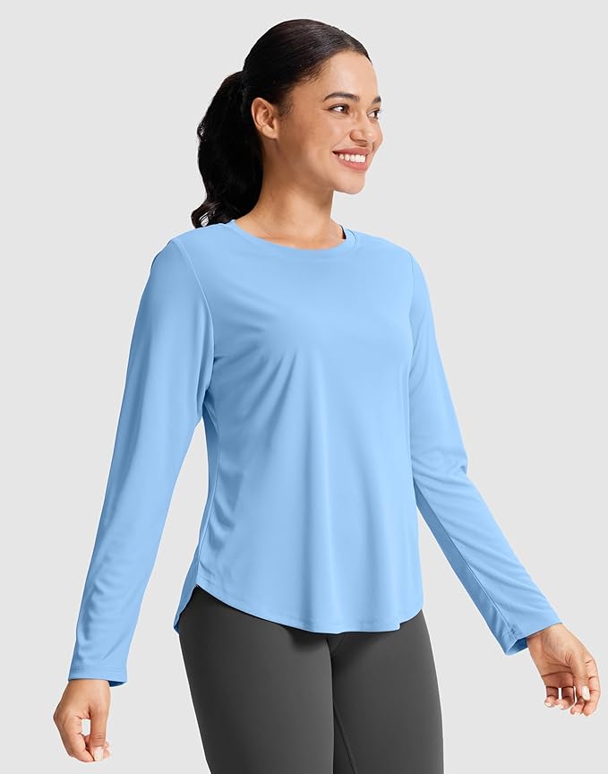 SANTINY Lightweight Long Sleeve Workout Tops for Women Breathable Gym Yoga Athletic Running Hiking Top UPF 50+ Sun Shirts