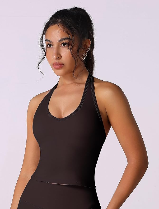 ABOCIW Womens Cross Back Workout Crop Tank with Built in Bra V Neck Longline Sports Bra Gym Shirt Yoga Pilates Top