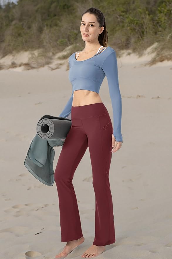 28"/30"/32"/34" Inseam Women's Bootcut Yoga Pants Long Bootleg High-Waisted Flare Pants with Pockets