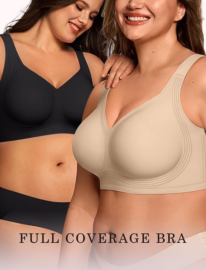 OEAK Womens Wireless Jelly Bra Plus Size Supportive Seamless Bras Full Coverage Push Up Comfortable No Underwire Tshirt Bras