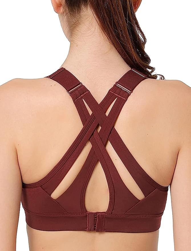 Yvette Sports Bra High Impact Adjustable Criss Cross Back, Full Support for Large Bust No Bounce