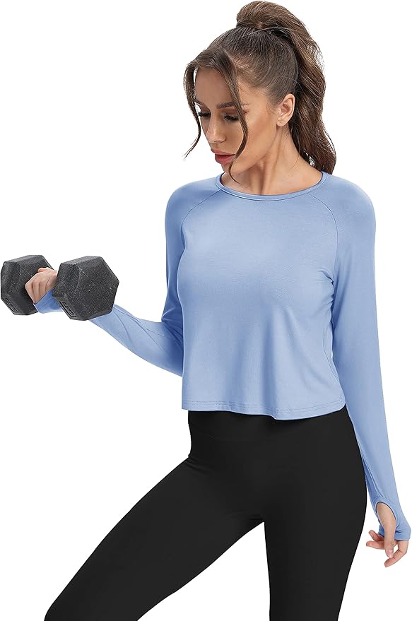 Bestisun Long Sleeve Athletic Workout Shirts Sports Yoga Gym Crop Tops for Women