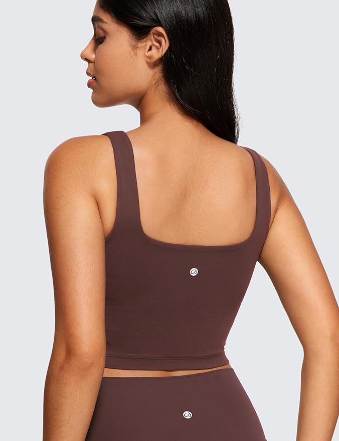 CRZ YOGA Butterluxe Square Neck Crop Tank Tops for Women - Workout Longline Sports Bras Padded Yoga Camisole
