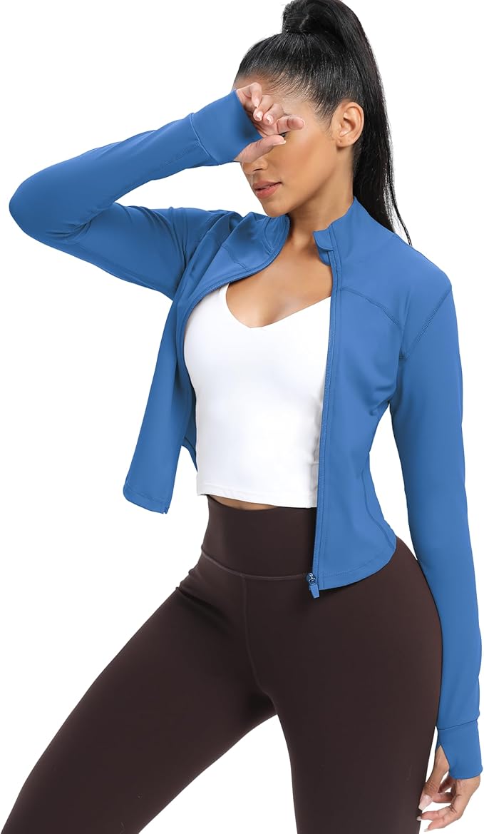 GYM RAINBOW Womens Zip Up Workout Jakcets Lightweight Slim Fit Running Athletic Jackets with Thumb Holes