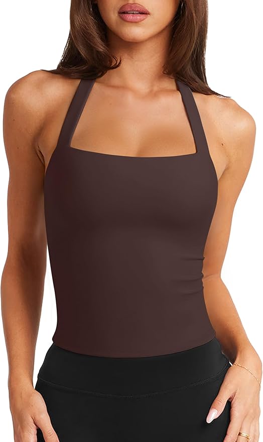 LASLULU Womens Sexy Halter Sports Bra Workout Tops Wirefree Sleeveless Gym Yoga Tank Tops Y2k Casual Crop