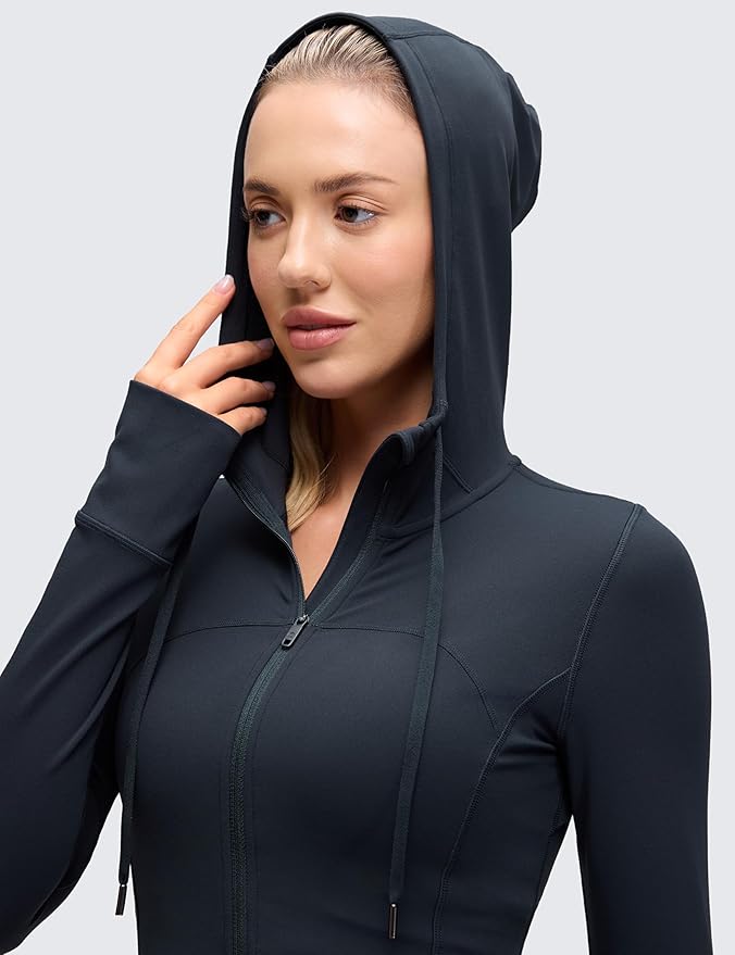 CRZ YOGA Butterluxe Hooded Athletic Jackets for Women - Full Zip Track Casual Tops with Thumb Holes Pockets