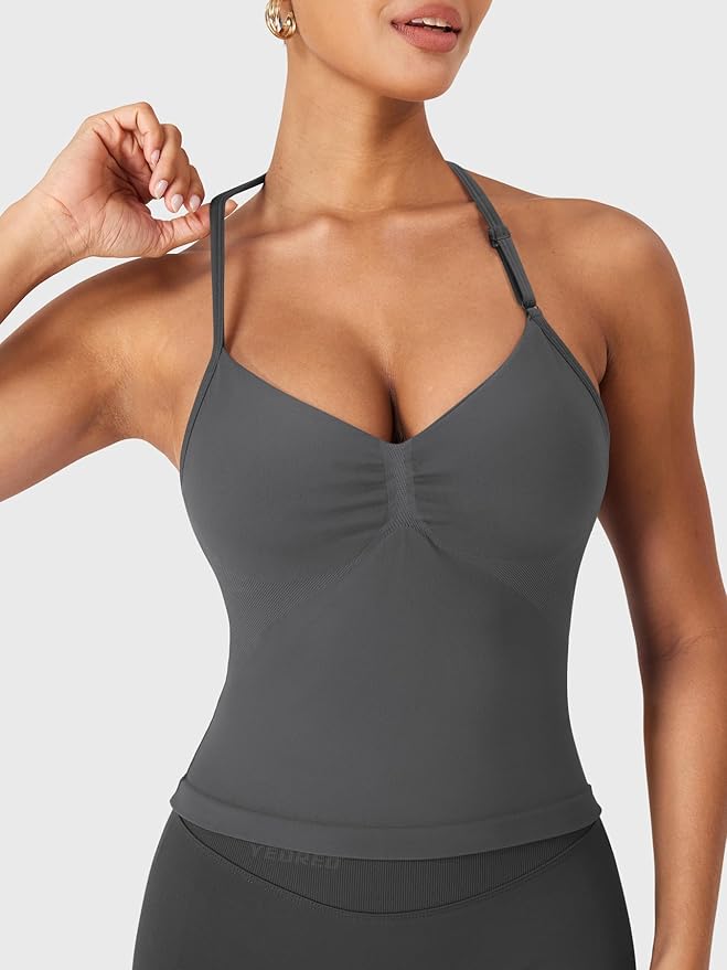 YEOREO SoftHue Impact Longline Strappy Top Women's Halter Workout Tank Tops Backless Gym Longline with Adjustable Strap