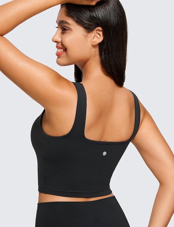 CRZ YOGA Butterluxe Square Neck Crop Tank Tops for Women - Workout Longline Sports Bras Padded Yoga Camisole