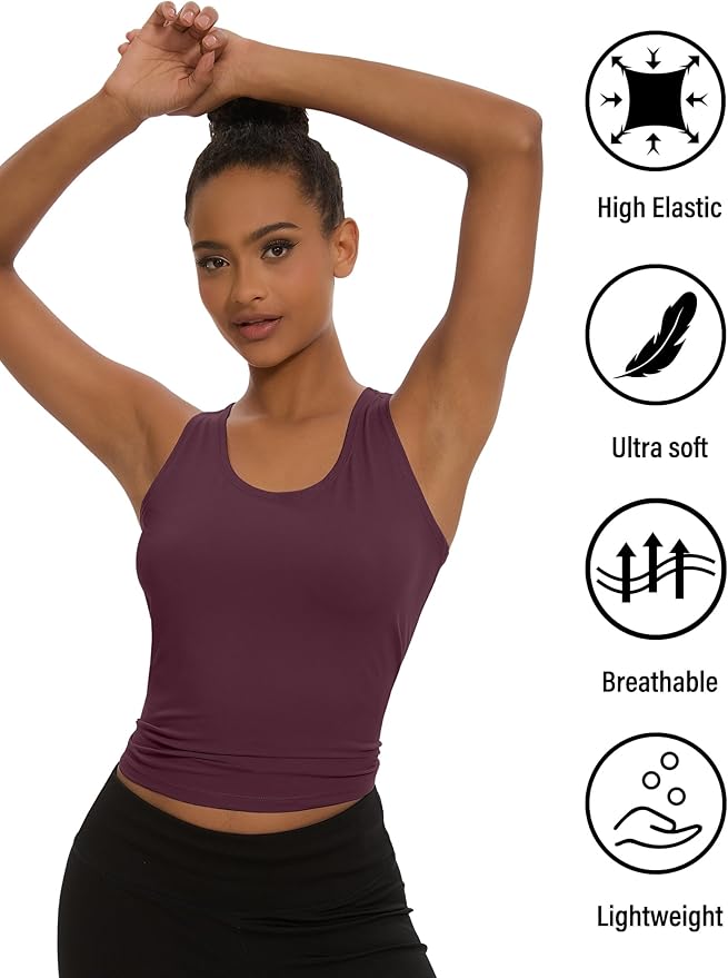 Dalavch 5 Pack Women's Workout Racerback Tank Tops Crop Spandex Yoga Athletic Running Gym Sports Tops for Women