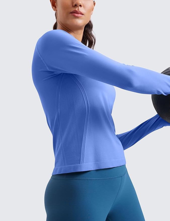 CRZ YOGA Seamless Long Sleeve Shirts for Women Waist Length - Workout Athletic Running Gym Yoga Tops Crewneck Breathable