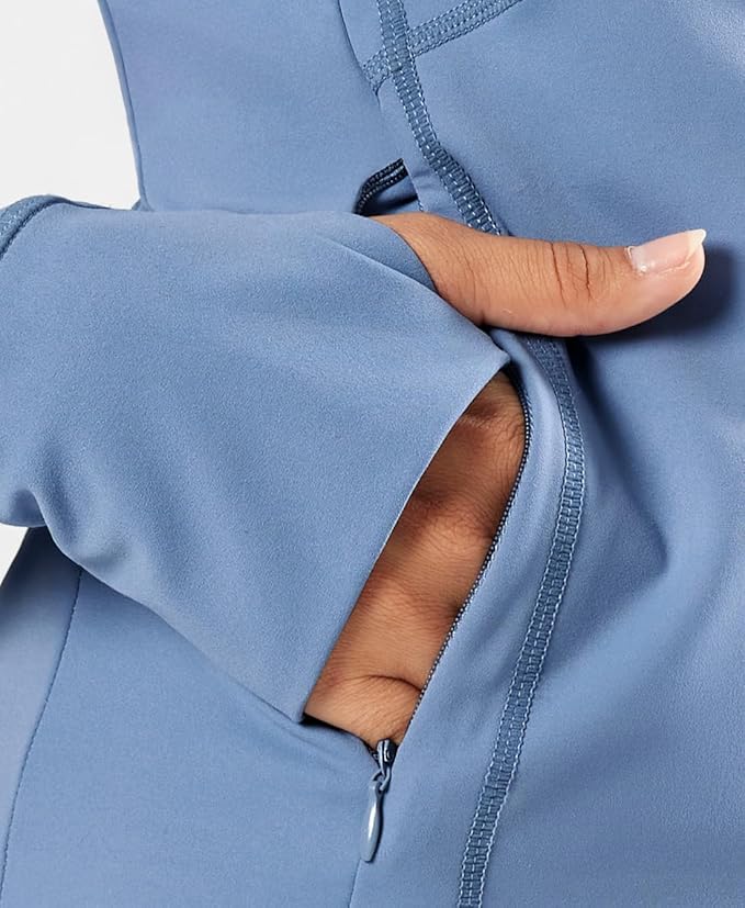Waitfairy Zip Up Jackets for Women Yoga Gym Top Running Workout Jackets for Woman Track Jacket Women with Thumb Holes