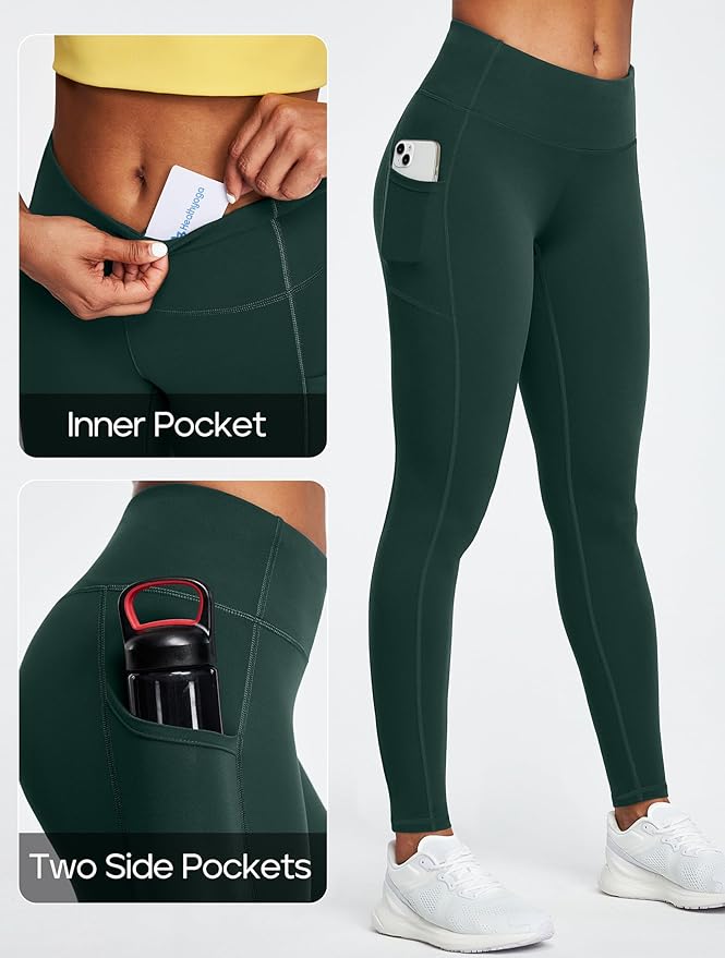 Heathyoga Leggings with Pockets for Women Tummy Control High Waisted Yoga Pants with Pockets for Women Workout Leggings
