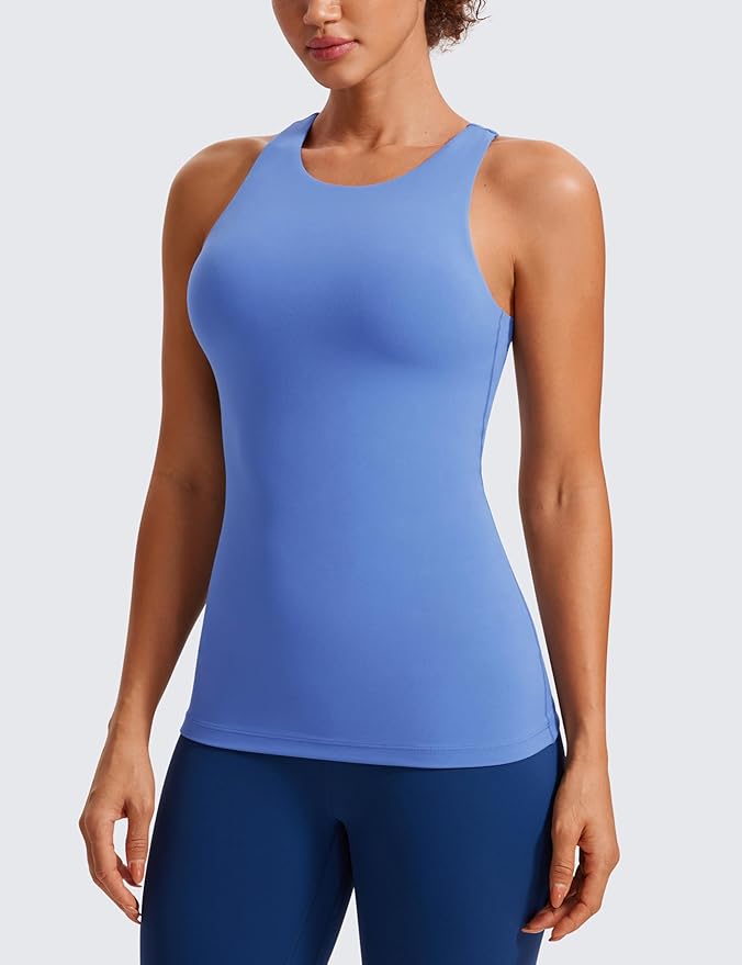 CRZ YOGA Butterluxe High Neck Tank Tops for Women - Racerback Workout Padded Yoga Athletic Camisole with Built in Bra