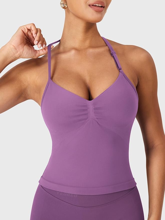 YEOREO SoftHue Impact Longline Strappy Top Women's Halter Workout Tank Tops Backless Gym Longline with Adjustable Strap