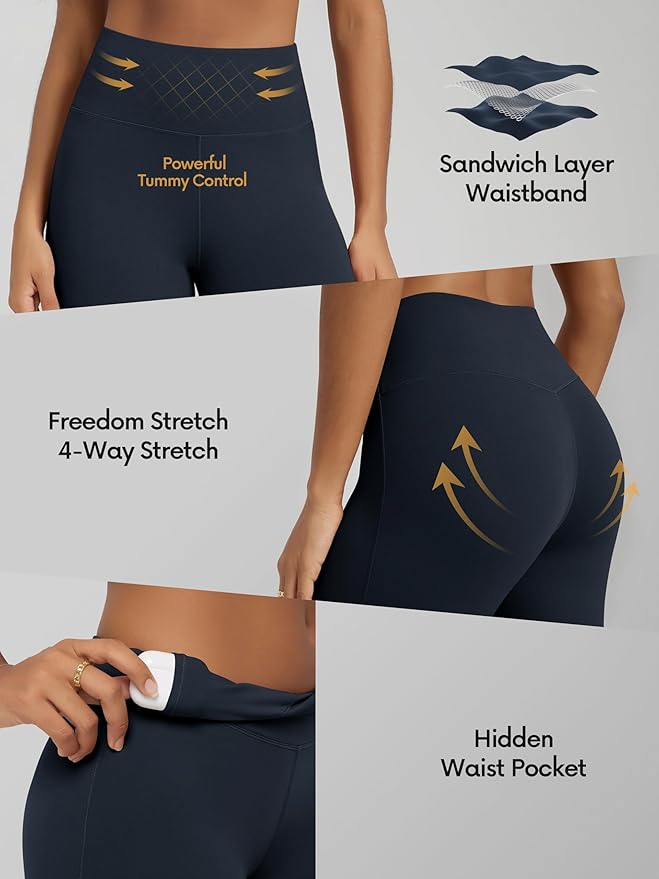 ODODOS Women's Powerful Tummy Control Flared Yoga Pants 2.0 High Waist Workout Bootcut Leggings with Inner Pocket- 29" / 31"