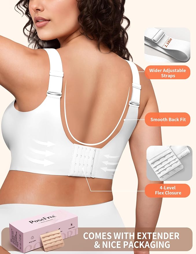 PoseFree Womens Seamless Wireless Supportive Bra Push Up Comfort Soft No Underwire Full Coverage T-Shirt Bra