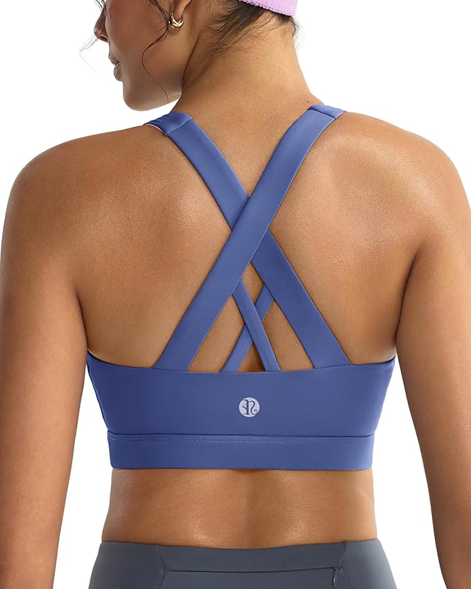 RUNNING GIRL Sports Bras for Women,Padded Strappy Sports Bras Criss-Cross Back Medium Support Sports Bras with Removable Cups