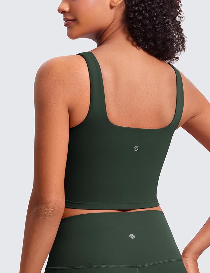 CRZ YOGA Butterluxe Square Neck Crop Tank Tops for Women - Workout Longline Sports Bras Padded Yoga Camisole