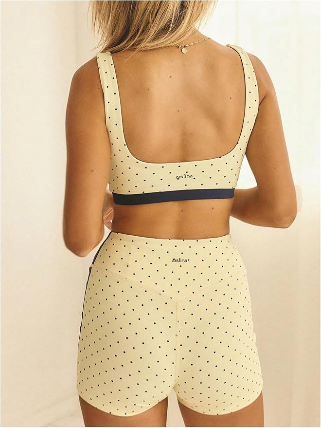 Milumia Women's Polka Dots Workout Set 2 Piece Color Block Yoga Outfit Bra Tank High Waisted Biker Shorts