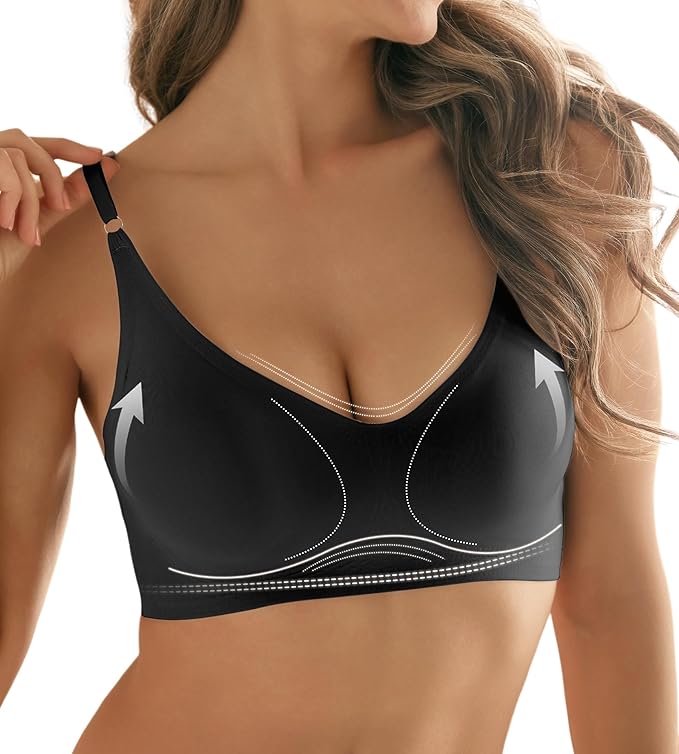 DEANGELMON V Neck Bra Padded Seamless Adjustable Straps Bralettes Everyday Basic Sleeping Bras Multiple Pack