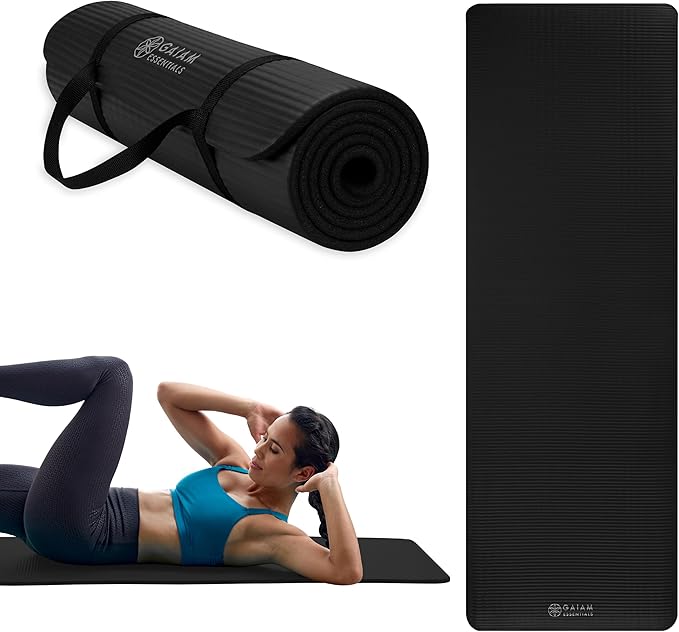 Gaiam Yoga Mat, Pilates & Exercise Mat, Thick 2/5" (10mm) Workout Mat with Easy-Cinch Carrying Strap for Home & Gym Workouts