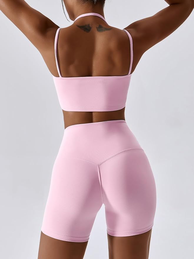 IMEKIS Women's Workout Sets 2 Piece Yoga Outfit High Waisted Biker Shorts Leggings Sports Bra Gym Fitness Clothes Tracksuit