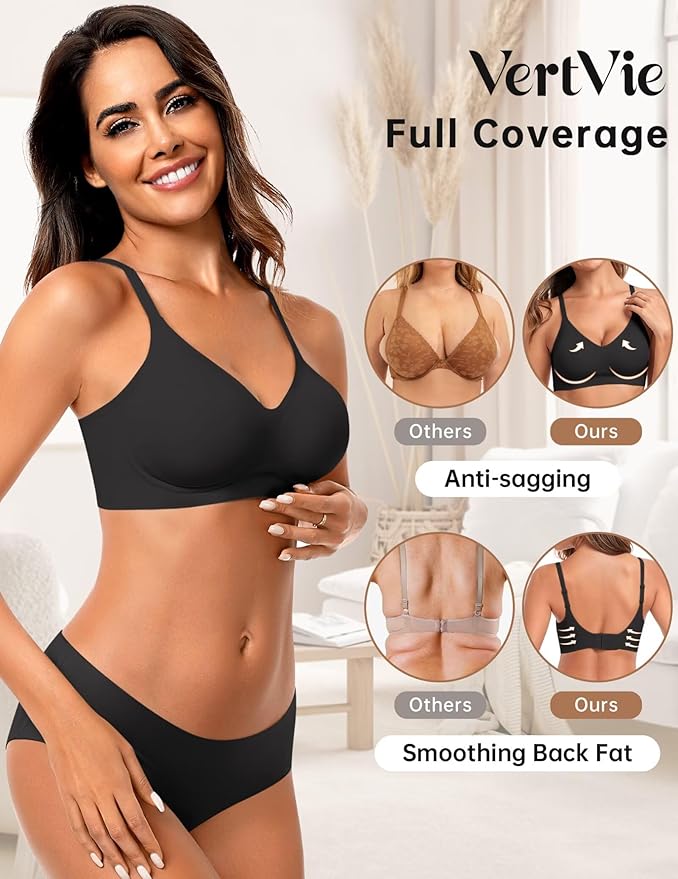 Vertvie Womens Seamless Jelly Bras No Underwire Comfort Push Up Bras Buttery Soft Wireless Bralette Full Coverage Sports Bra