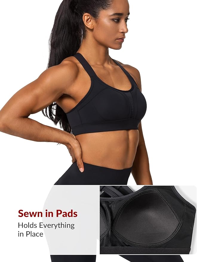 Yvette Sports Bra High Impact Adjustable Criss Cross Back, Full Support for Large Bust No Bounce
