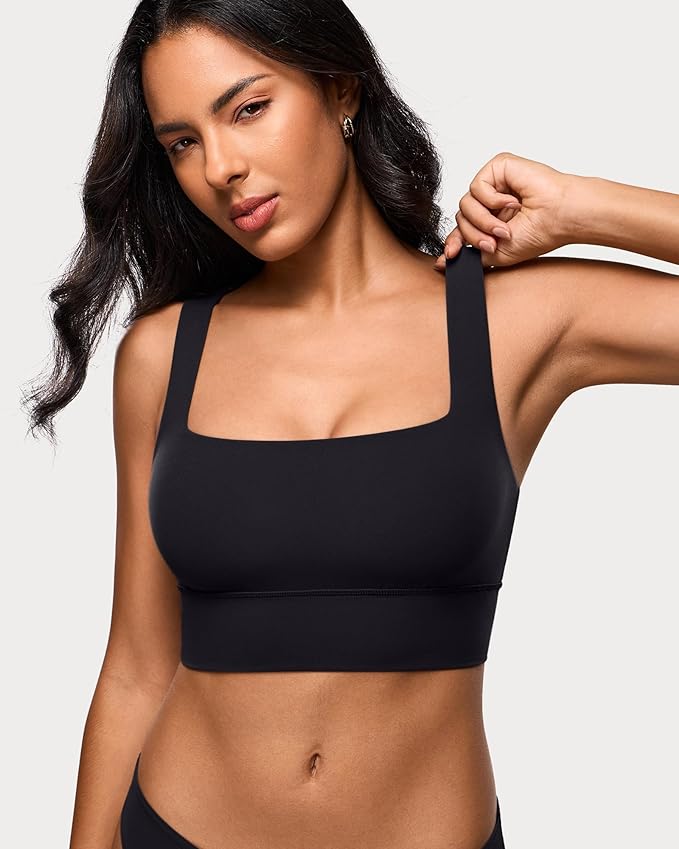 INLYRIC Women's Inbarely Outwear Longline Square Neck Bralette Supportive Unlined No Underwire Yoga Sports Bra